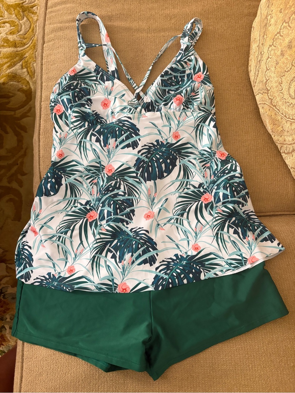 Tropical Leaf Women’s Swim Set in Green and Pink